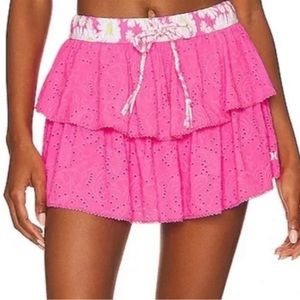 NWT LoveShackFancy x Hurley Pink Eyelet Paisley Tiered Mini Skirt - M